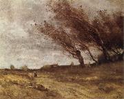 Jean Baptiste Camille  Corot Le Coup du Vent oil painting